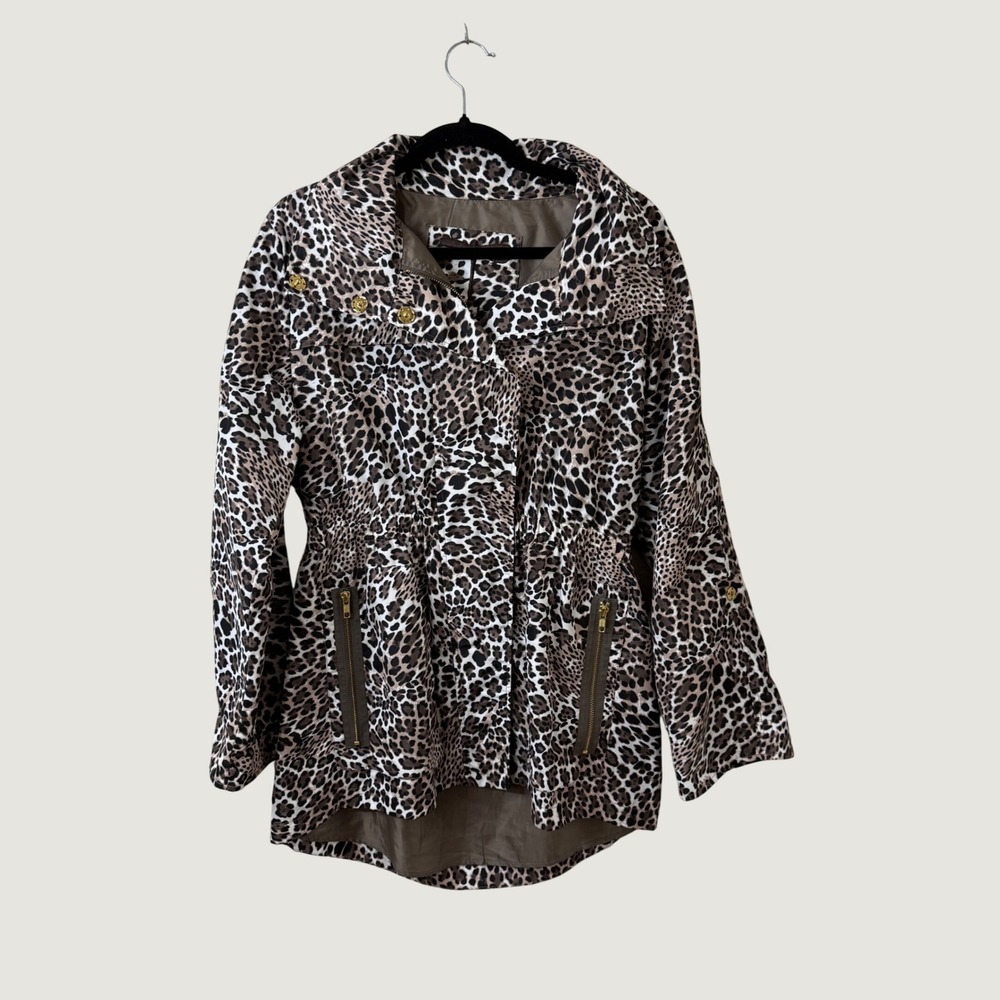Tyler Boe Leopard Print Anorak Jacket Brown Animal Pattern Size S Fall Layering